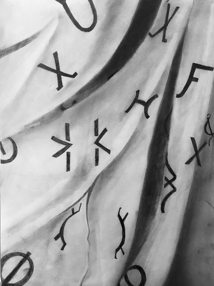 pattern + fabric study ; graphite pencil