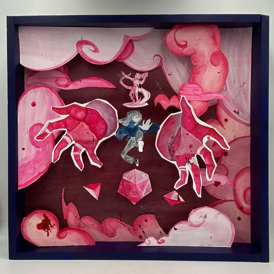 OUTTA MY HEAD - gouache &amp; ink framed by wood, 2024 (inspired by &quot;The Wolf&quot; - SIAMES)